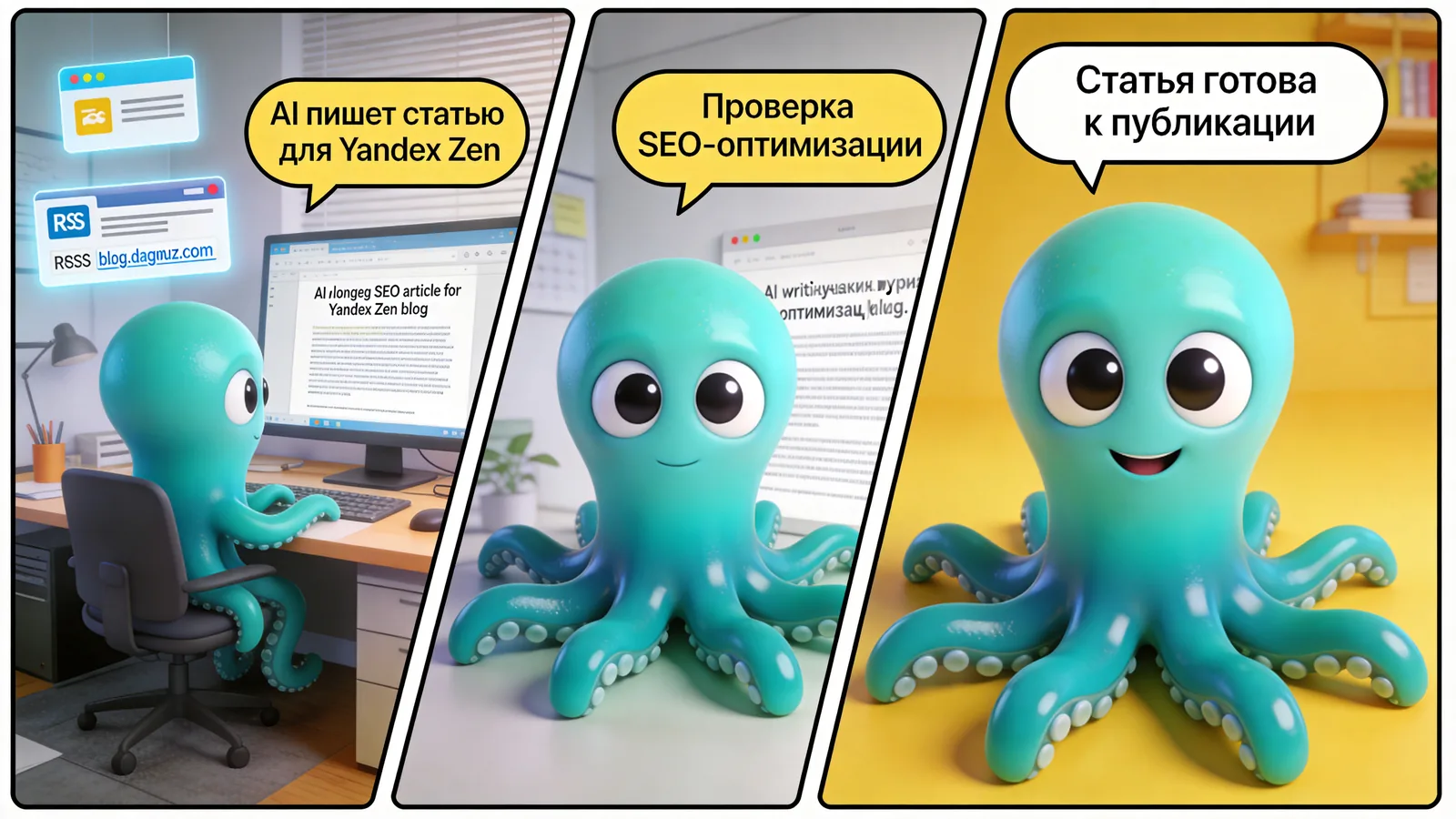 Автопубликация в Яндекс Дзен: AI пишет SEO-статьи и публикует через RSS