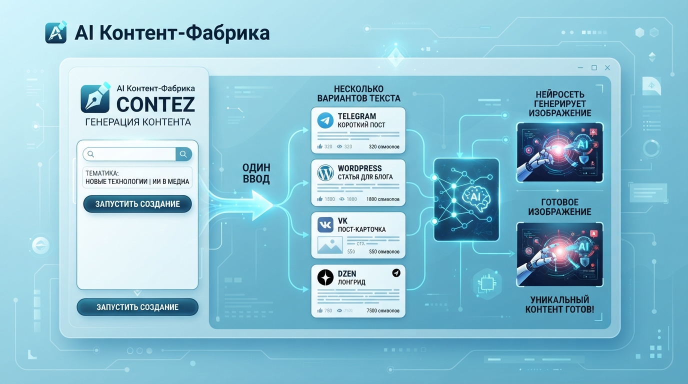 Генерация текстов и изображений AI-агентом Contez
